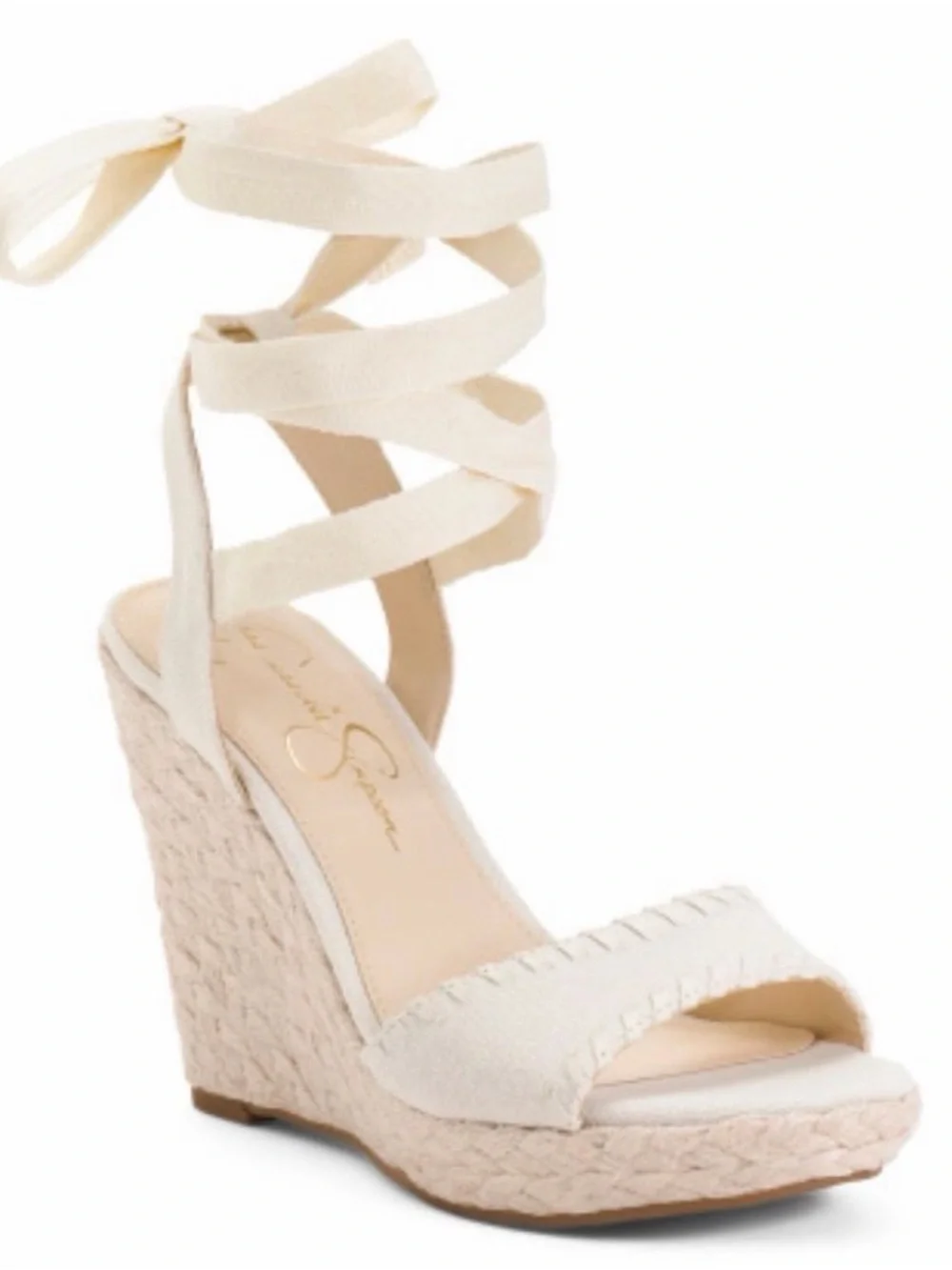 Jessica Simpson Cream Espadrille Wedge Ankle-Tie Sandals